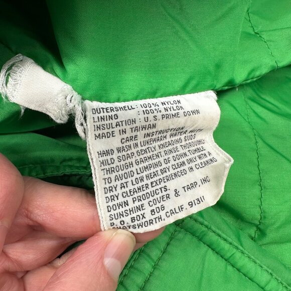 Vintage Green Puffer Coat Down Jacket 1970s Sunshine Tarp Unisex Taiwan X-Small - Picture 11 of 11